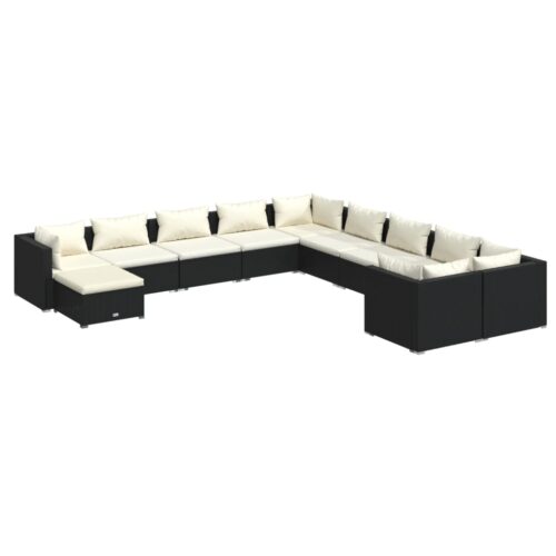 11-Piece Garden Lounge Set with Cushions Poly Rattan Wicker Outdoor Patio Furniture Black