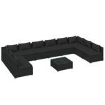 11-Piece Garden Lounge Set with Cushions Poly Rattan Wicker Outdoor Patio Furniture Black
