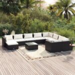11-Piece Garden Lounge Set with Cushions Poly Rattan Wicker Outdoor Patio Furniture Black