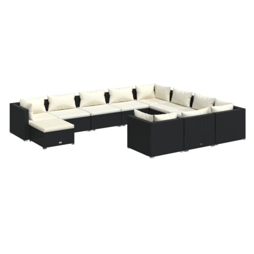 11-Piece Garden Lounge Set with Cushions Poly Rattan Wicker Outdoor Patio Furniture Black