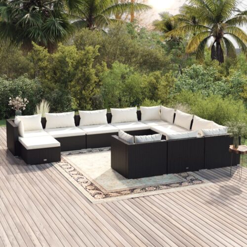 11-Piece Garden Lounge Set with Cushions Poly Rattan Wicker Outdoor Patio Furniture Black - Image 2