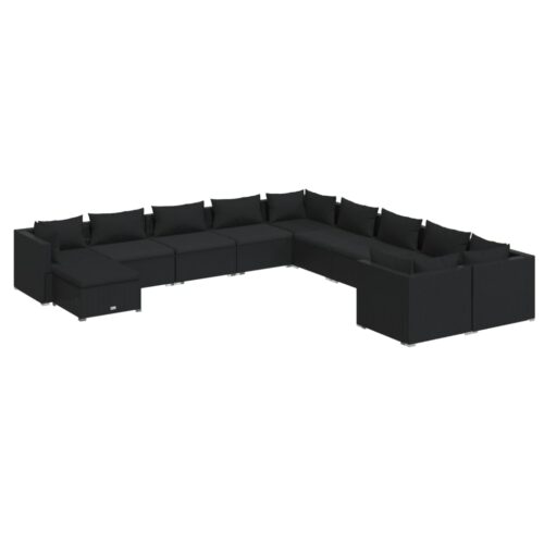 11-Piece Garden Lounge Set with Cushions Poly Rattan Wicker Outdoor Patio Furniture Black