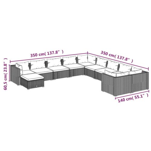 11-Piece Garden Lounge Set with Cushions Poly Rattan Wicker Outdoor Patio Furniture Black - Image 9