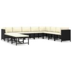 11-Piece Garden Lounge Set with Cushions Poly Rattan Wicker Outdoor Patio Furniture Black