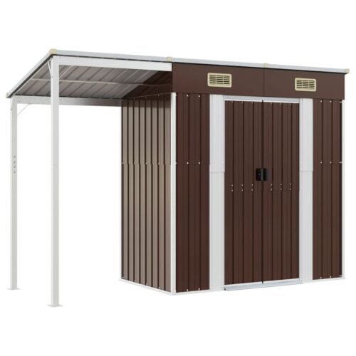 Garden Shed Outdoor Storage Tool Workshop Sheds with Extended Roof Steel Brown