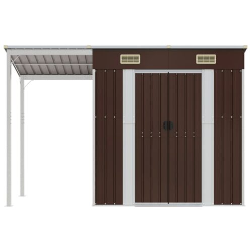 Garden Shed Outdoor Storage Tool Workshop Sheds with Extended Roof Steel Brown - Image 3