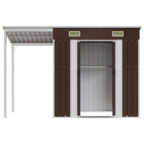 Garden Shed Outdoor Storage Tool Workshop Sheds with Extended Roof Steel Brown - Image 4