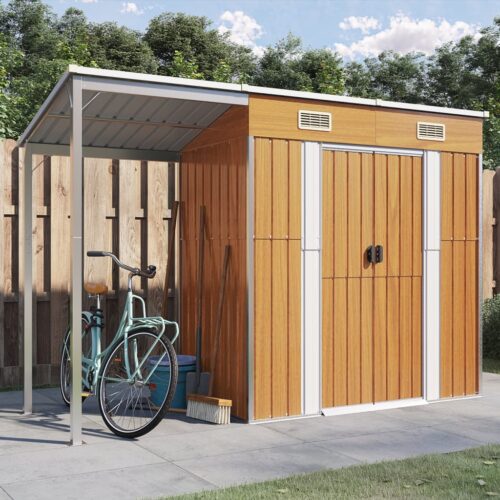 Garden Shed with Extended Roof Light Brown 277x110.5x181cm Steel - Image 2