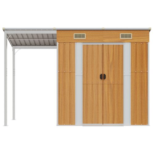 Garden Shed with Extended Roof Light Brown 277x110.5x181cm Steel - Image 3