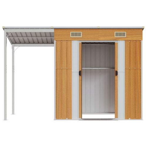 Garden Shed with Extended Roof Light Brown 277x110.5x181cm Steel - Image 4