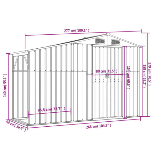 Garden Shed Brown 277x93x179cm Galvanised Steel - Image 9
