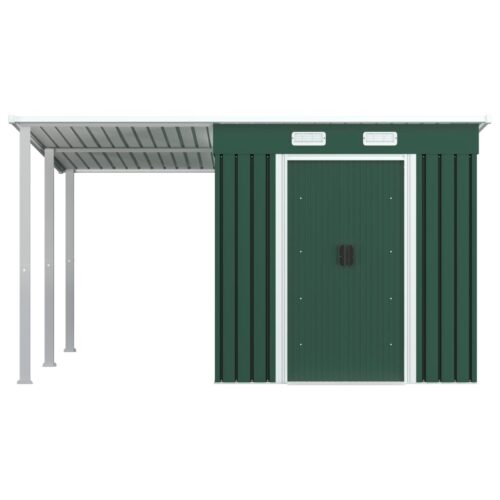 Garden Shed with Extended Roof Green 346x236x181cm Steel