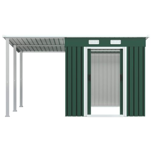 Garden Shed with Extended Roof Green 346x236x181cm Steel - Image 5