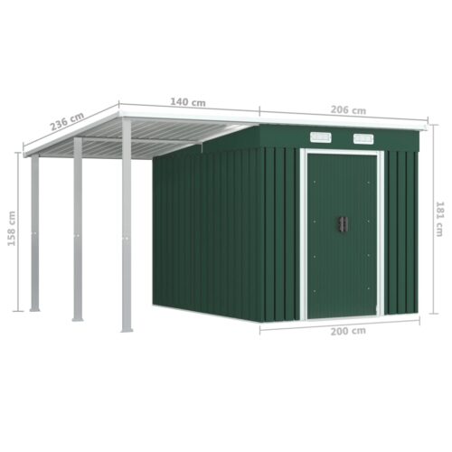 Garden Shed with Extended Roof Green 346x236x181cm Steel - Image 8