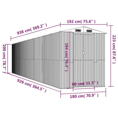 Garden Shed Light Grey 192x938x223cm Galvanised Steel - Image 8
