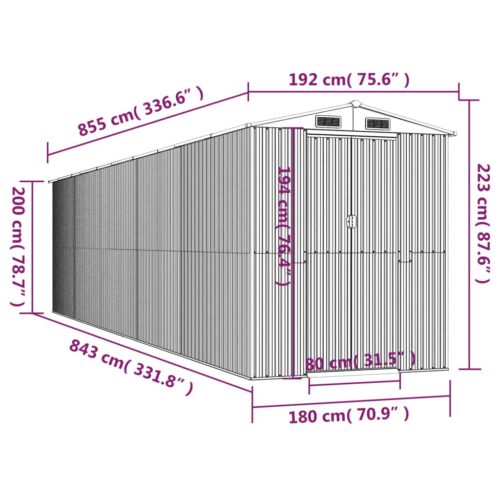 Garden Shed Dark Brown 192x855x223cm Galvanised Steel - Image 8