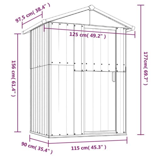 Garden Shed Anthracite 126x97.5x177cm Galvanised Steel - Image 7