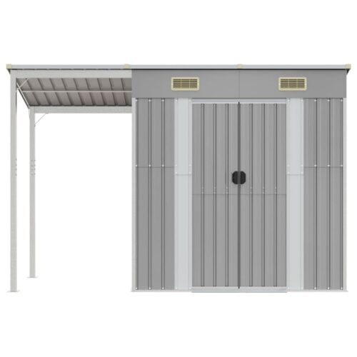 Garden Shed with Extended Roof Light Grey 277x110.5x181cm Steel - Image 3