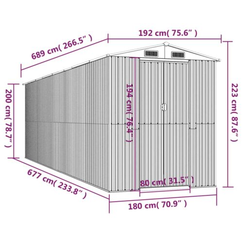Garden Shed Light Brown 192x689x223cm Galvanised Steel - Image 8