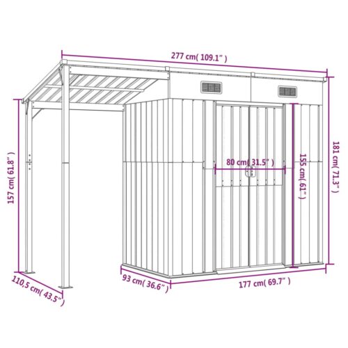 Garden Shed with Extended Roof Anthracite 277x110.5x181cm Steel - Image 9
