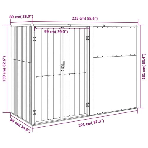 Garden Tool Shed Anthracite 225x89x161cm Galvanised Steel - Image 7