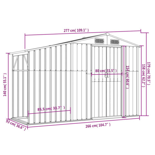 Garden Shed Grey 277x93x179cm Galvanised Steel - Image 9