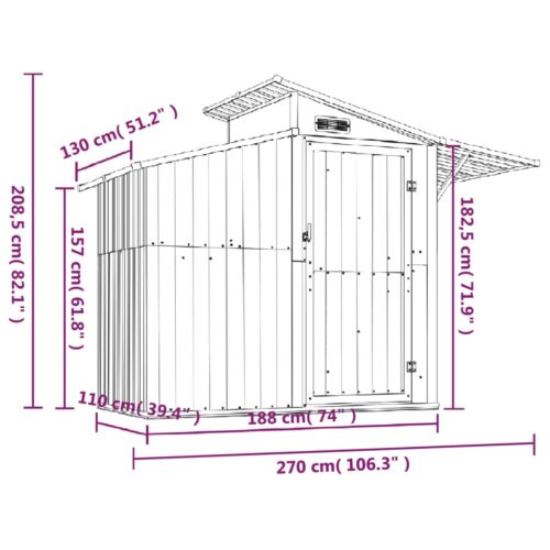 Garden Shed Anthracite 270x130x208.5cm Galvanised Steel - Image 7