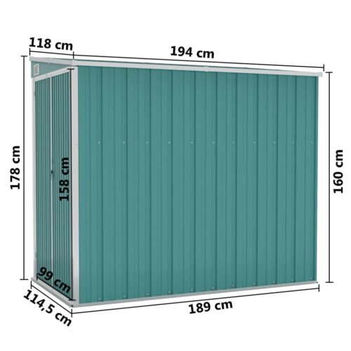 Wall-mounted Garden Shed Green 118x194x178cm Galvanised Steel - Image 7
