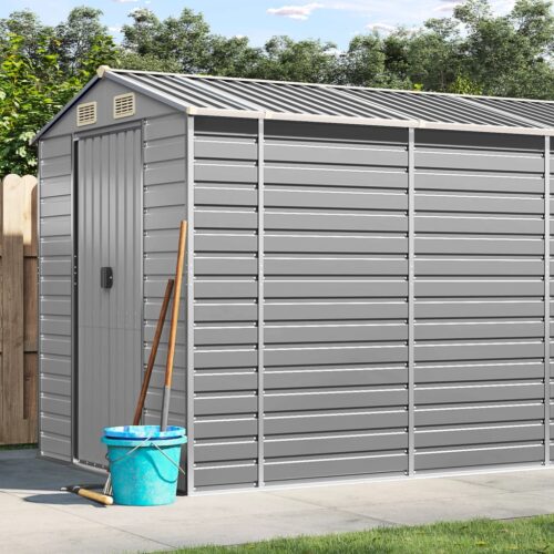 Garden Shed Light Grey 191x555x198cm Galvanised Steel - Image 2