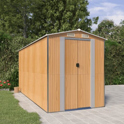Garden Shed Light Brown 192x440x223cm Galvanised Steel - Image 2