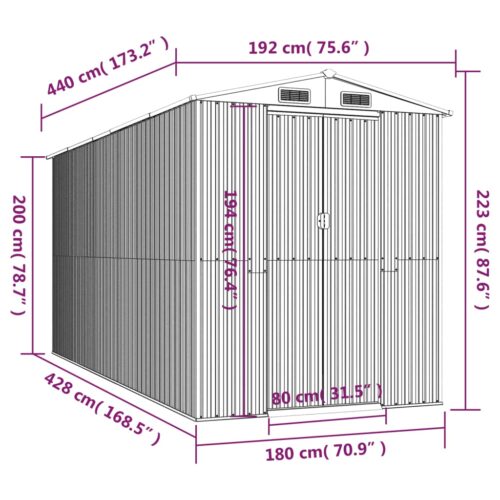 Garden Shed Light Brown 192x440x223cm Galvanised Steel - Image 8