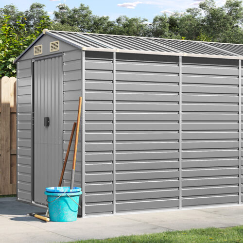 Garden Shed Light Grey 191x470x198cm Galvanised Steel - Image 2
