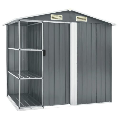 Garden Shed with Rack Grey 205x130x183cm Iron - Image 2