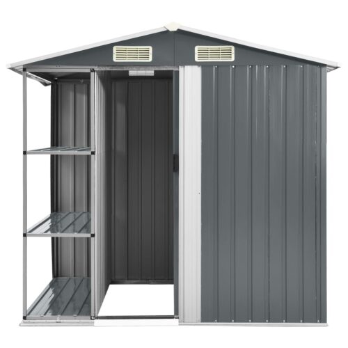 Garden Shed with Rack Grey 205x130x183cm Iron - Image 3
