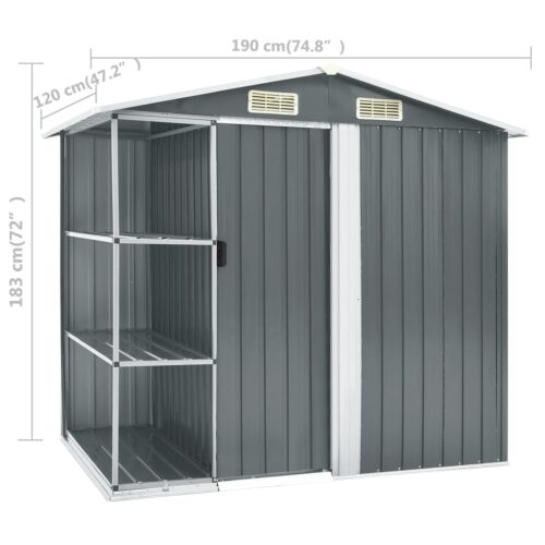 Garden Shed with Rack Grey 205x130x183cm Iron - Image 8