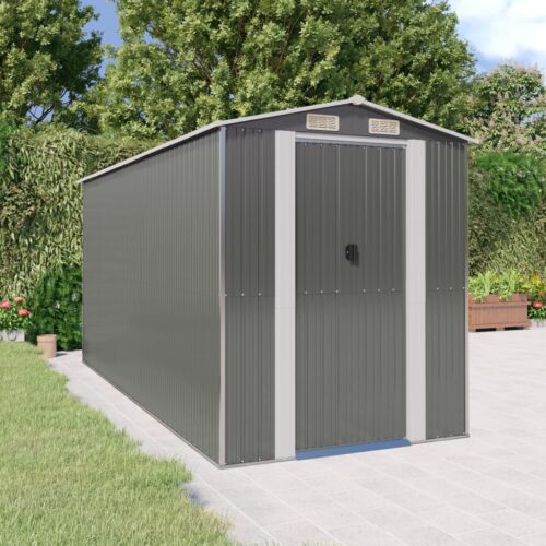 Garden Shed Light Grey 192x440x223cm Galvanised Steel - Image 2