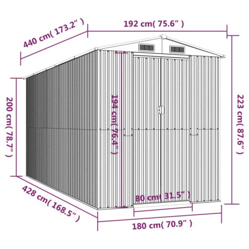 Garden Shed Light Grey 192x440x223cm Galvanised Steel - Image 8