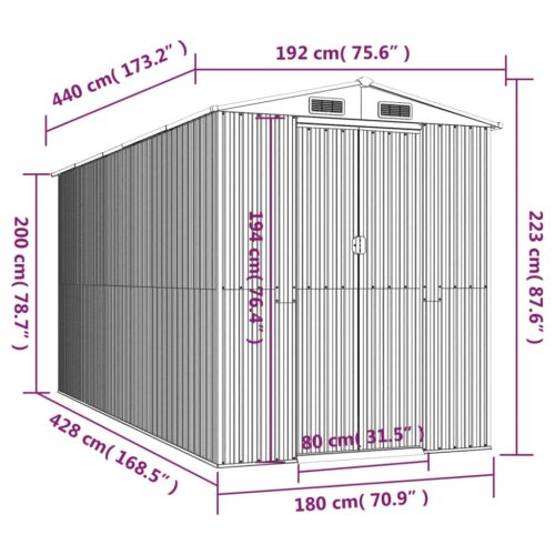 Garden Shed Green 192x440x223cm Galvanised Steel - Image 8