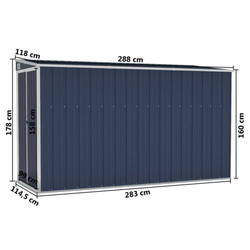 Wall-mounted Garden Shed Anthracite 118x288x178cm Steel - Image 7