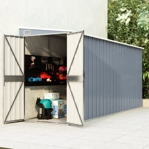 Wall-mounted Garden Shed Grey 118x382x178cm Galvanised Steel - Image 2