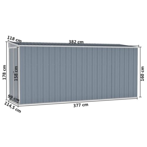 Wall-mounted Garden Shed Grey 118x382x178cm Galvanised Steel - Image 7