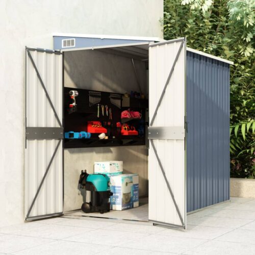 Wall-mounted Garden Shed Grey 118x194x178cm Galvanised Steel - Image 2