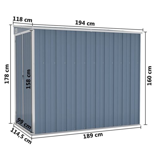 Wall-mounted Garden Shed Grey 118x194x178cm Galvanised Steel - Image 7