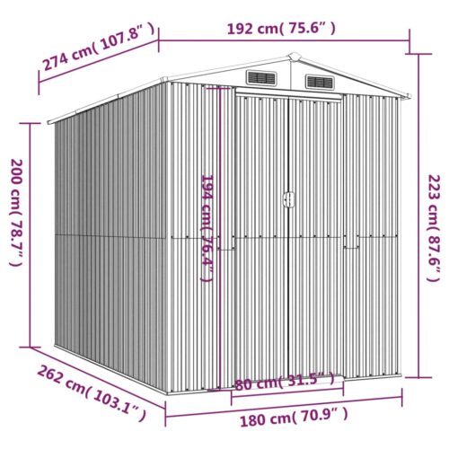 Garden Shed Green 192x274x223cm Galvanised Steel - Image 8
