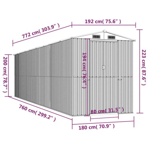 Garden Shed Anthracite 192x772x223cm Galvanised Steel - Image 8