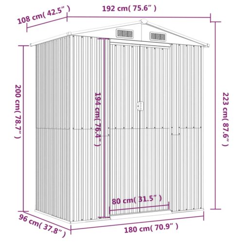 Garden Shed Light Grey 192x108x223cm Galvanised Steel - Image 8