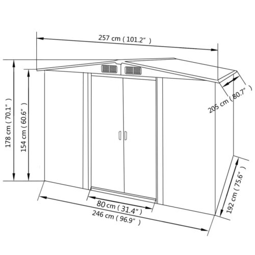 Garden Storage Shed Green Metal 257x205x178cm - Image 8