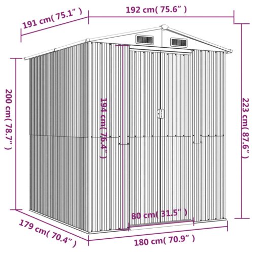 Garden Shed Dark Brown 192x191x223cm Galvanised Steel - Image 8