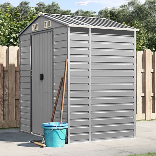 Garden Shed Light Grey 191x130x198cm Galvanised Steel - Image 2