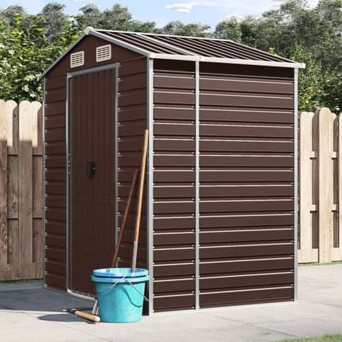 Garden Shed Brown 191x130x198cm Galvanised Steel - Image 2